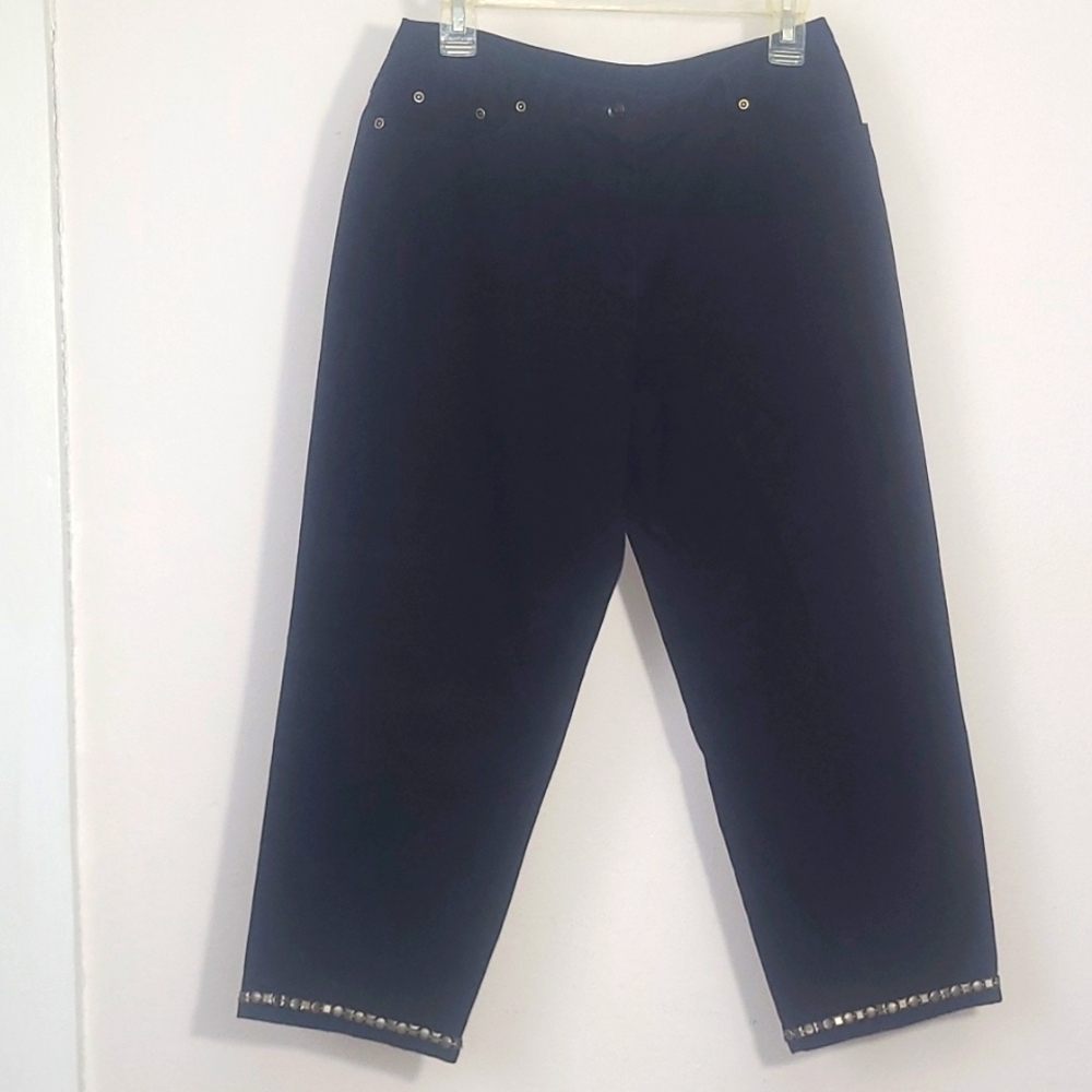 Capri black brass trim straight  leg Velvet Denim Stretch 5 pkt belt loops